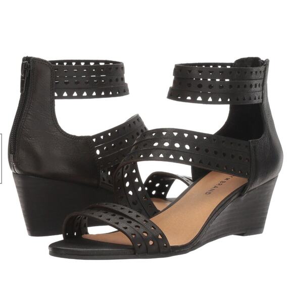 Lucky Brand Jaleela black leather wedge sandals - size 8 - Picture 1 of 13